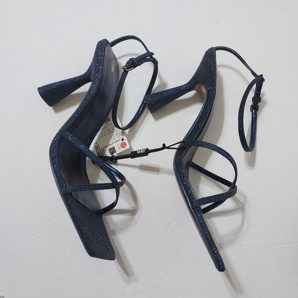 ZARA Strappy glittered Heeled Sandals Sz-9 - Picture 8 of 10